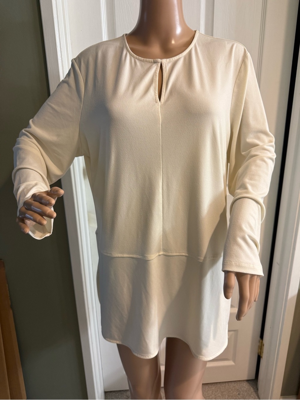 Lauren Ralph Lauren Long Tunic Top XL Off White Ivory Stretch Knit Keyhole